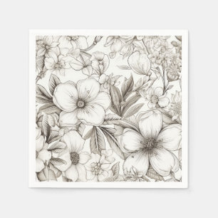 Servilleta De Papel Romántico Floral Sepia Marfil Flor Antigua
