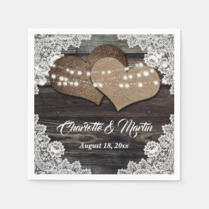 Servilleta De Papel Romántico País Madera Corazón Boda de encaje flora