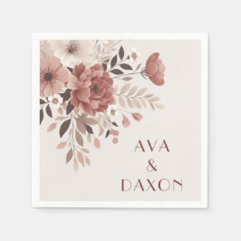 Servilleta De Papel Romántico Rosa y Boda Floral Rubor