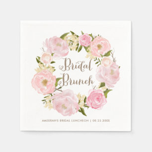 Servilleta De Papel Románticos Rubor Peonies Wreath Bridal Brunch