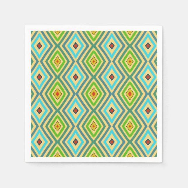 Servilleta De Papel Rombo Diamante Verde Azul Geométrico (Anverso)