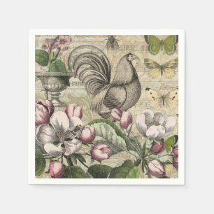 Servilleta De Papel Rooster Garden Flower Butfly Art