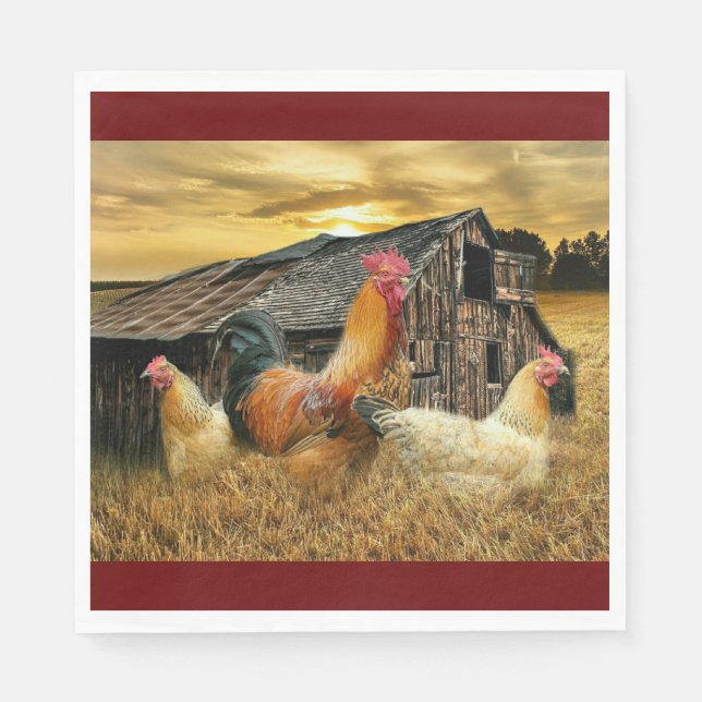 Servilleta De Papel Rooster Hens Rustic Barn Coop (Anverso)