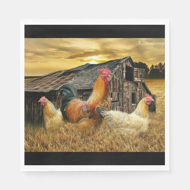 Servilleta De Papel Rooster Hens Rustic Barn Coop (Anverso)