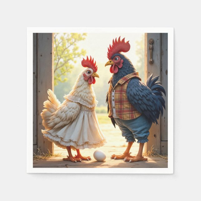 Servilleta De Papel Rooster y Hen Humor (Anverso)