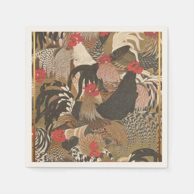 Servilleta De Papel Roosters de papel de año 2017 de pintura japonesa (Anverso)