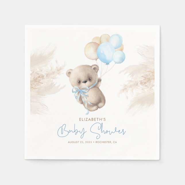 Servilleta De Papel Ropa Baby Shower de oso azul y marrón (Anverso)