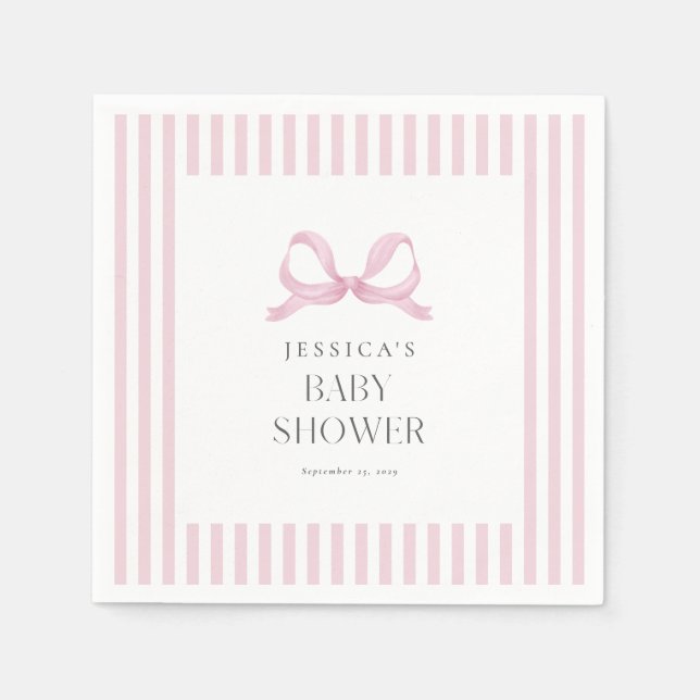 Servilleta De Papel Ropa Baby Shower preppy de rayas rosadas (Anverso)