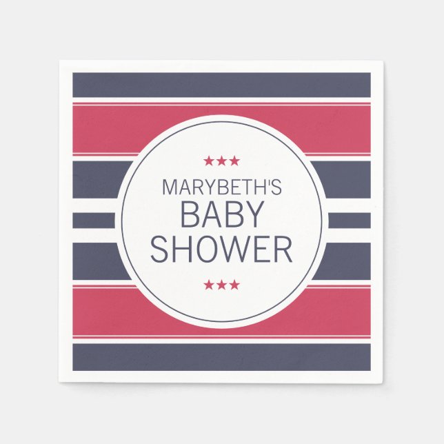 Servilleta De Papel Ropa Baby Shower preppy roja, blanca y azul (Anverso)