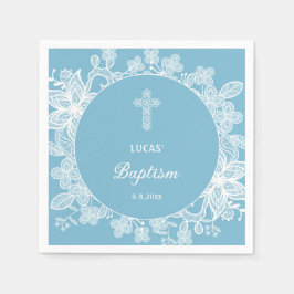 Servilleta De Papel Ropa blanca sobre el bautismo azul pastel