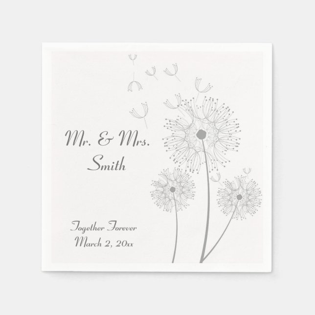 Servilleta De Papel Ropa Boda de Dandelion gris y blanco (Anverso)