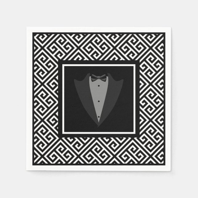 Servilleta De Papel Ropa boda de esmoquín blanco y negro (Anverso)