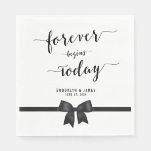 Servilleta De Papel Ropa Boda De Luncheon Negra Y Blanca Con Bow