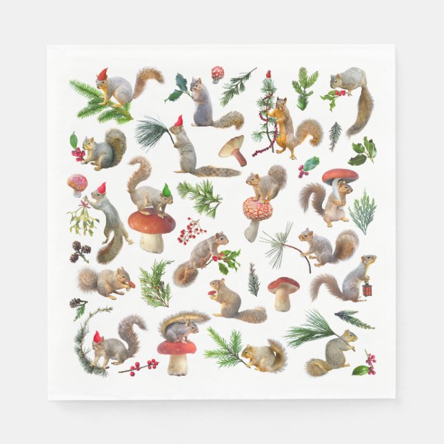 Servilleta De Papel Ropa de ardilla roja y verde (Anverso)