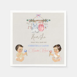 Servilleta De Papel Ropa de bebé género revelan marfil azul rosado