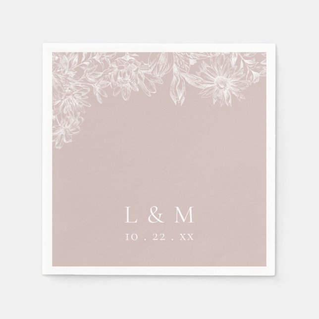 Servilleta De Papel Ropa de Boda de monograma blanco Rosa de Rubor (Anverso)