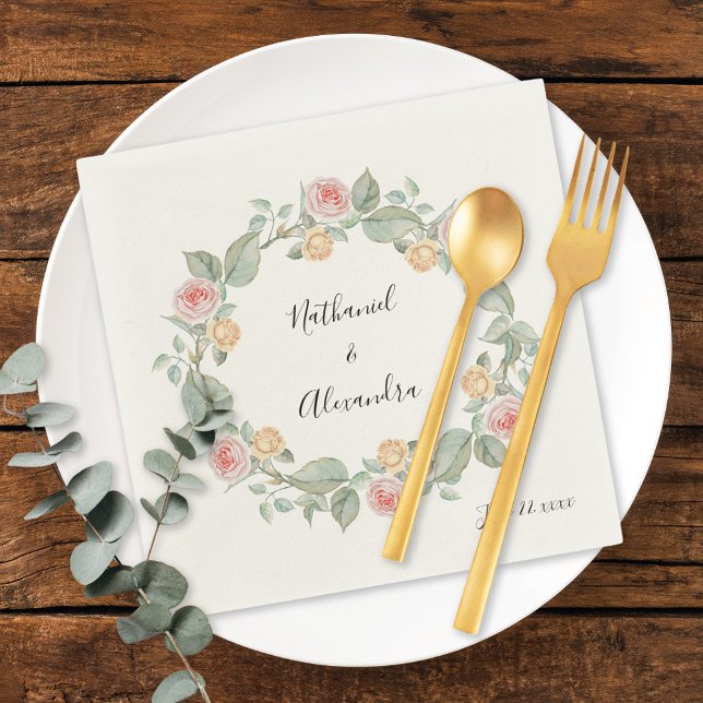 Servilleta De Papel Ropa de Boda de verano de guirnalda rosa floral (Subido por el creador)