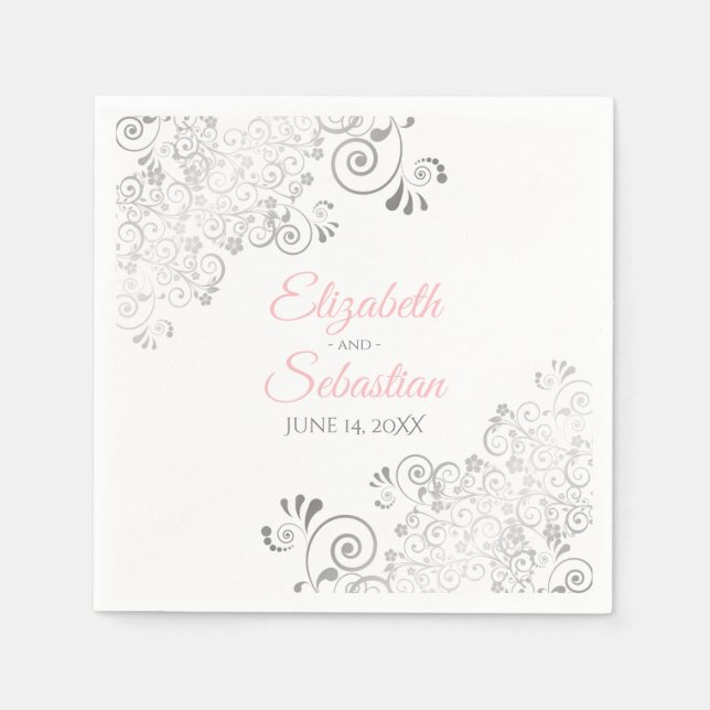 Servilleta De Papel Ropa de bodas rosa y gris elegante (Anverso)