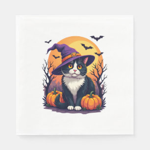 Servilleta De Papel Ropa De Calabaza De Halloween De Gato Negro Retro 