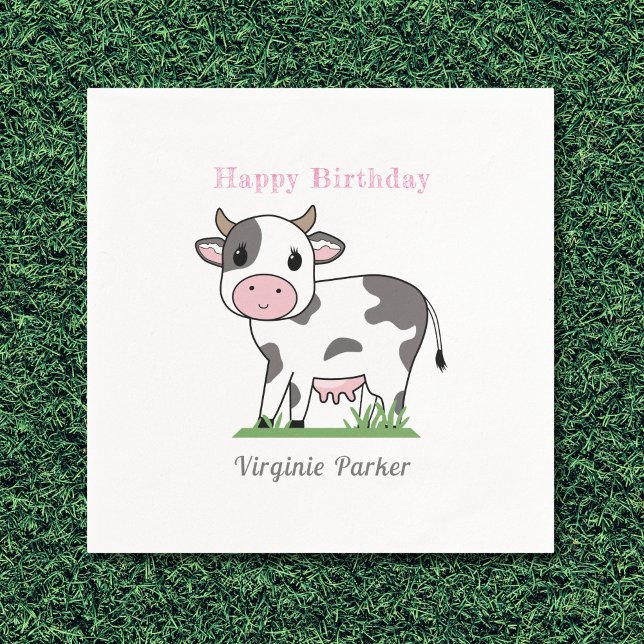 Servilleta De Papel Ropa de cumpleaños de vaca cutánea (Cute Cow Birthday Napkins)