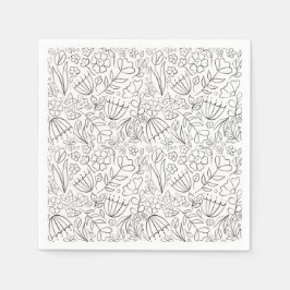 Servilleta De Papel Ropa de doodles de flores esbozadas en blanco y ne