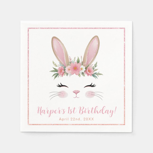Servilleta De Papel Ropa de fiesta de cumpleaños de conejo floral rosa (Anverso)