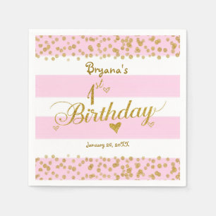 Servilleta De Papel Ropa de Fiesta de primer CUMPLEAÑOS y blanco rosad
