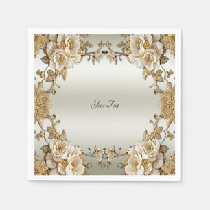 Servilleta De Papel Ropa de flores blancas ornadas doradas