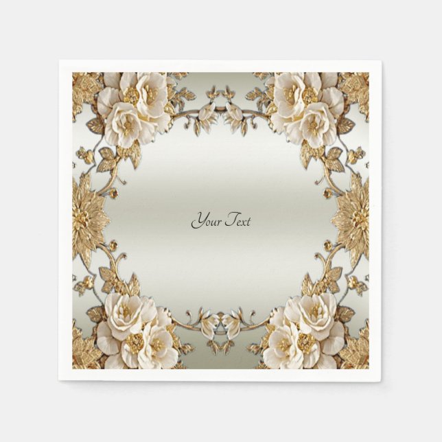 Servilleta De Papel Ropa de flores blancas ornadas doradas (Anverso)