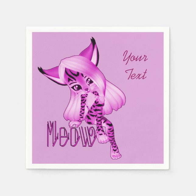 Servilleta De Papel Ropa de gato de tigre rosado (Anverso)