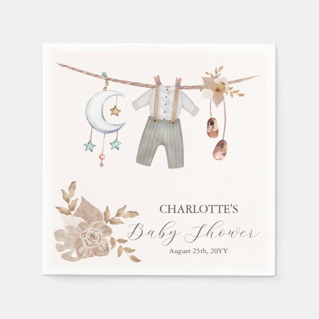 Servilleta De Papel Ropa de niño Boho Baby Shower Napkins (Anverso)