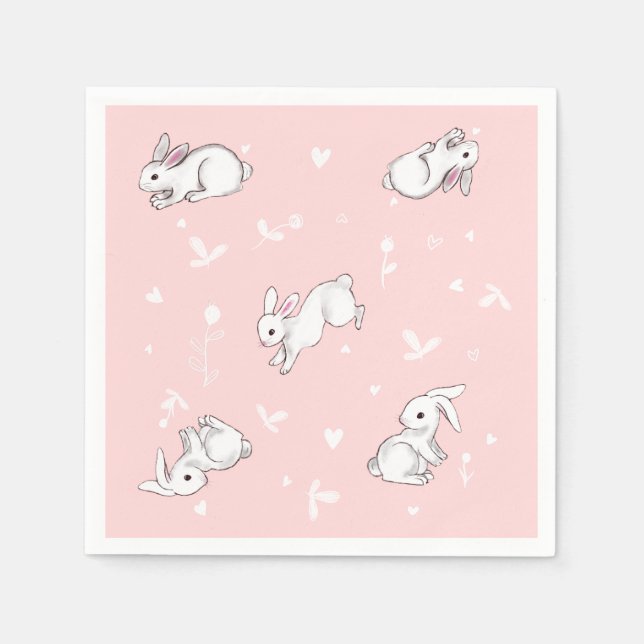 Servilleta De Papel Ropa de papel impreso para conejitos rosados (Anverso)