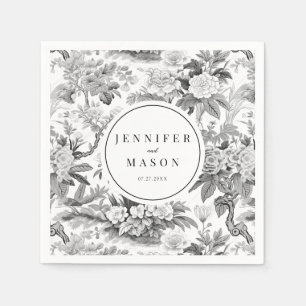 Servilleta De Papel Ropa de papel monograma del boda de flores blancas