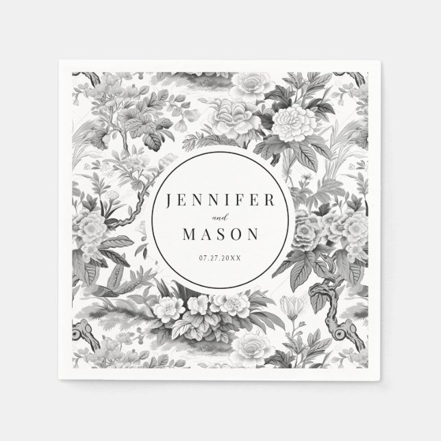 Servilleta De Papel Ropa de papel monograma del boda de flores blancas (Anverso)