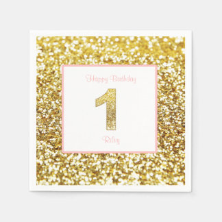 Servilleta De Papel Ropa de primer cumpleaños rosa y dorada