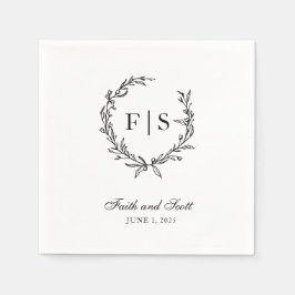 Servilleta De Papel Ropa desechable de monograma blanco y negro