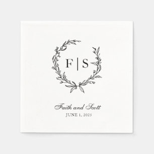 Servilleta De Papel Ropa desechable de monograma blanco y negro