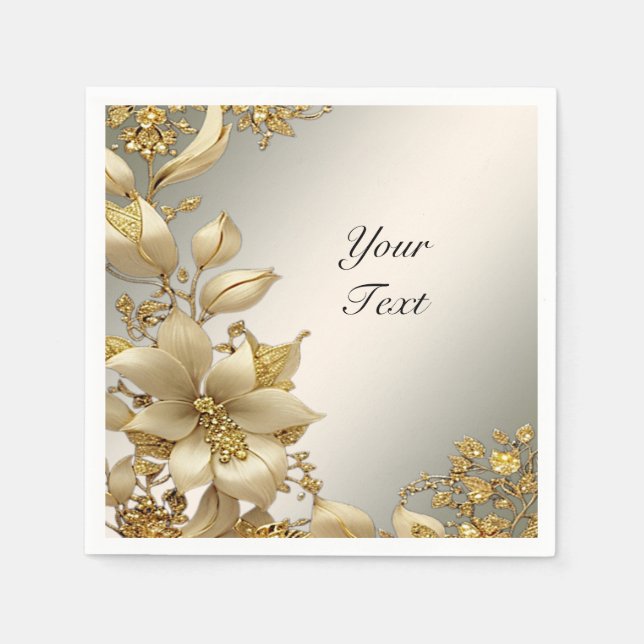 Servilleta De Papel Ropa dorada floral (Anverso)