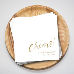 Servilleta De Papel Ropa personalizado de oro y Boda blanco - ¡Salud!