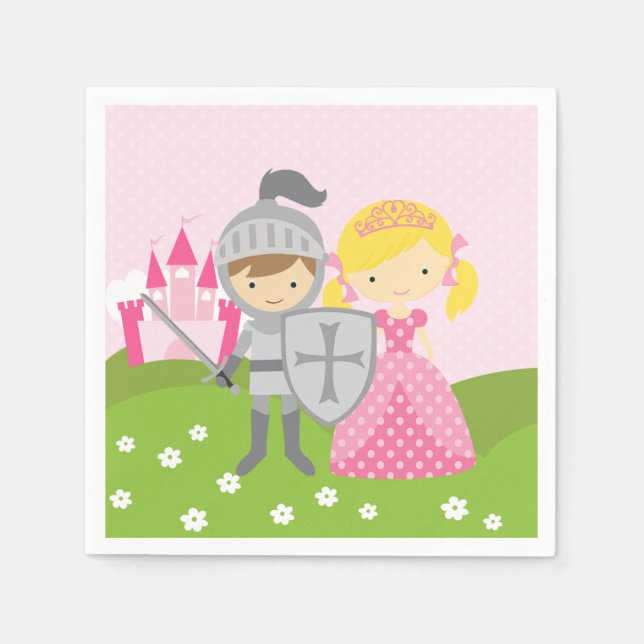 Servilleta De Papel Ropa Princesa rubia y fiesta Knight (Anverso)