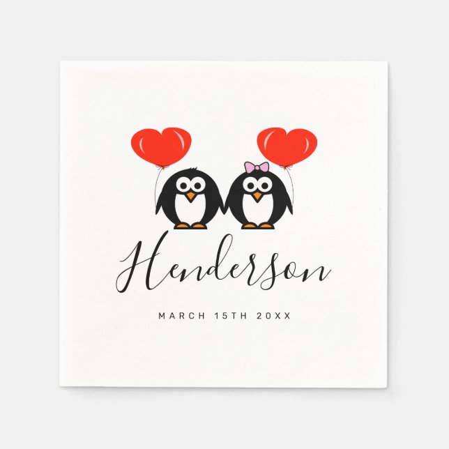 Servilleta De Papel Ropas de boda románticas personalizado pingüino (Anverso)