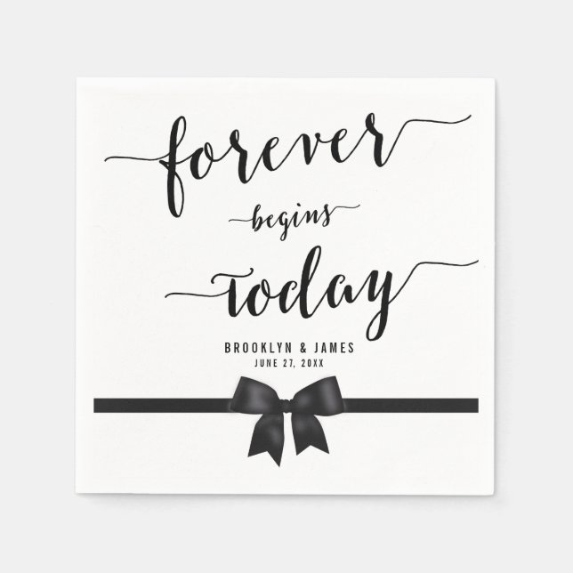 Servilleta De Papel Ropas De Cóctel De Boda Blanco Y Negro Con Bow (Anverso)