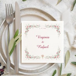 Servilleta De Papel Rosa acuarela Crema floral Boda cristiana