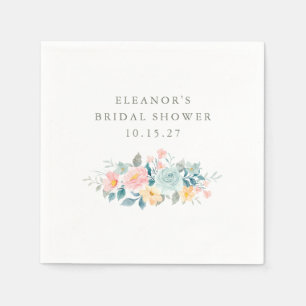 Servilleta De Papel Rosa Aguamarina Floral Acuarela Boda Personalizada