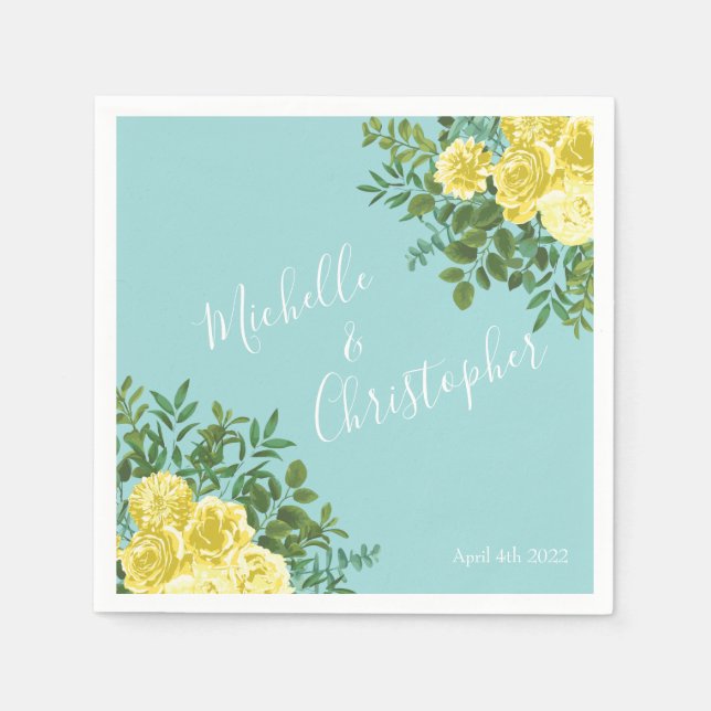 Servilleta De Papel Rosa Amarilla Vintage Boda hermoso (Anverso)