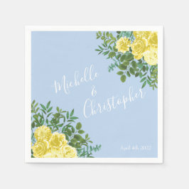 Servilleta De Papel Rosa amarillo claro y azul pálido Boda floral