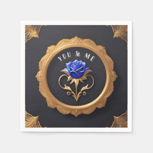 Servilleta De Papel Rosa azul elegante en marco dorado con detalles or