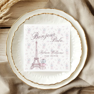 Servilleta De Papel Rosa Azul Macaron Bonjour Bebe París Ducha bebé