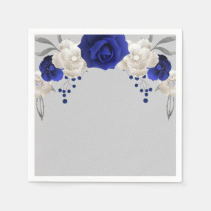Servilleta De Papel rosa azul real flores blancas grises boda