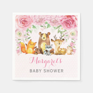 Servilleta De Papel Rosa Baby Shower floral de los animales del